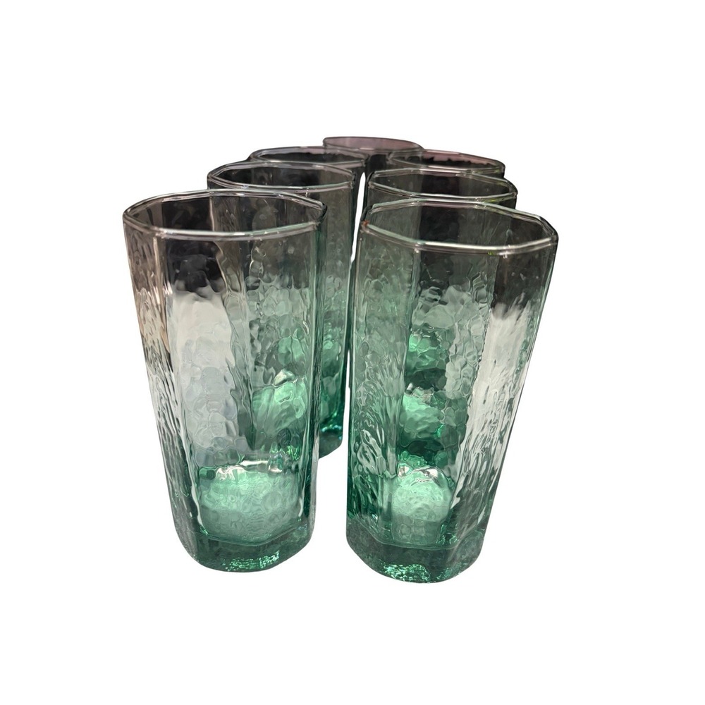Vintage Libbey Facets Green Octagon Highball Tumbler Glass (Multiple Available!) - Picture 7 of 7